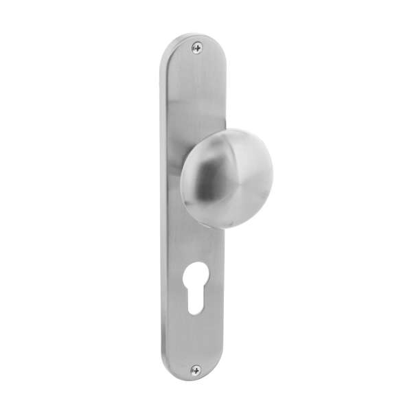 BUTTON MUSHROOM ON SHIELD WITH KEYHOLE 72 MM BRUSHED STAINLESS STEEL