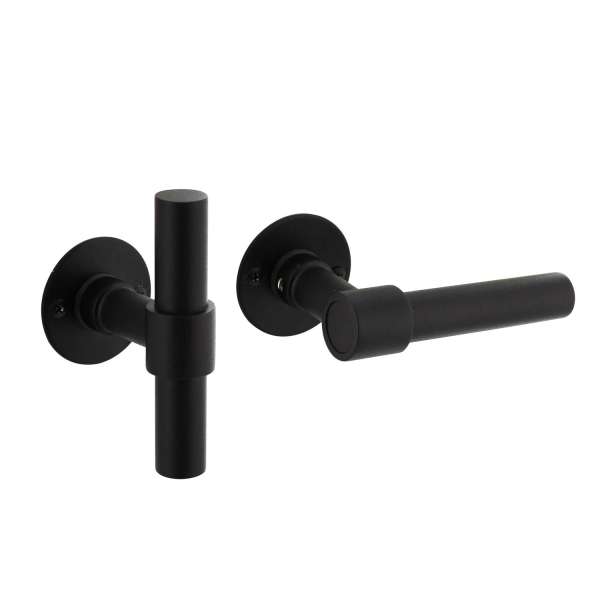 DOOR HANDLE L/T-MODEL RIGHT TO ROSETTE 50X2MM STAINLESS STEEL/BLACK