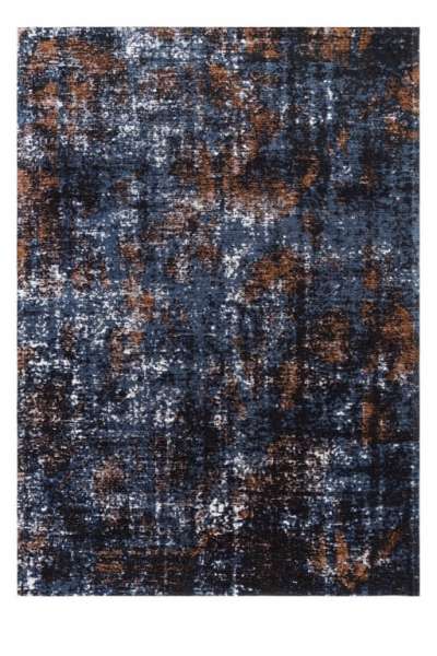 FLAME - Rusty Blue, Teppich mit Schattierungen von Blau, Orange und Weiß aus Polyester und Baumwolle