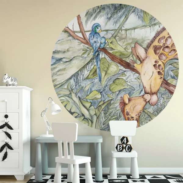 Wild Life 2 - self-adhesive wallpaper in a circle shape with a linen structure