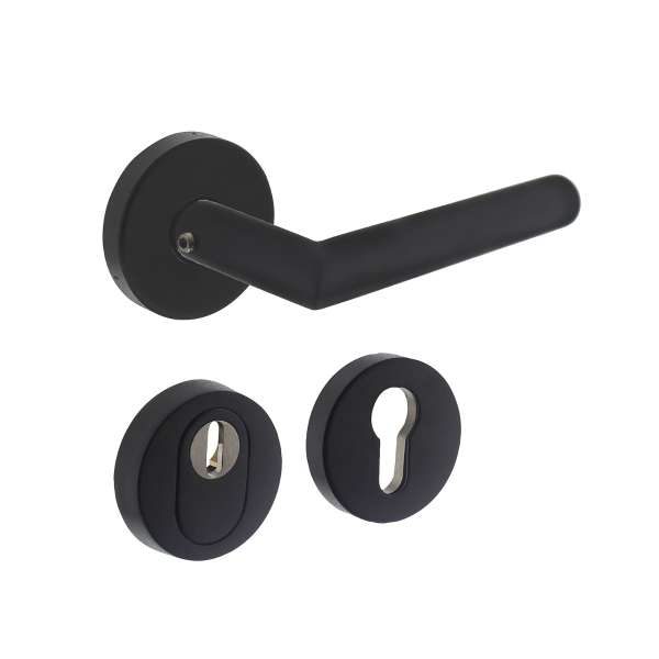 SET OF REAR DOOR FITTINGS ROUND SKG*** WITH CORE PULL PROTECTION BLACK STAINLESS STEEL