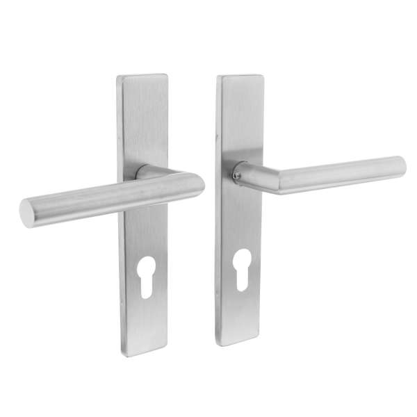 DOOR HANDLE 90° ANGLE ON RECTANGULAR PLATE WITH PROFILE CYLINDER HOLE 72 MM BRUSHED STAINLESS STEEL