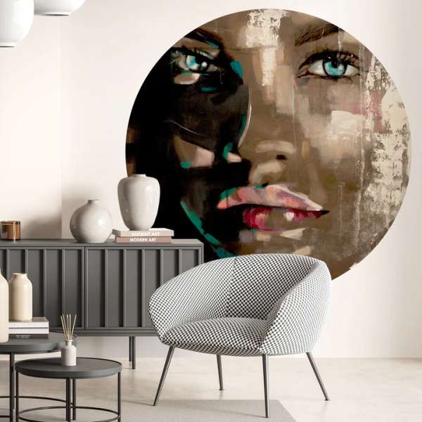 Loca - self-adhesive wallpaper in a circle shape with a linen structure