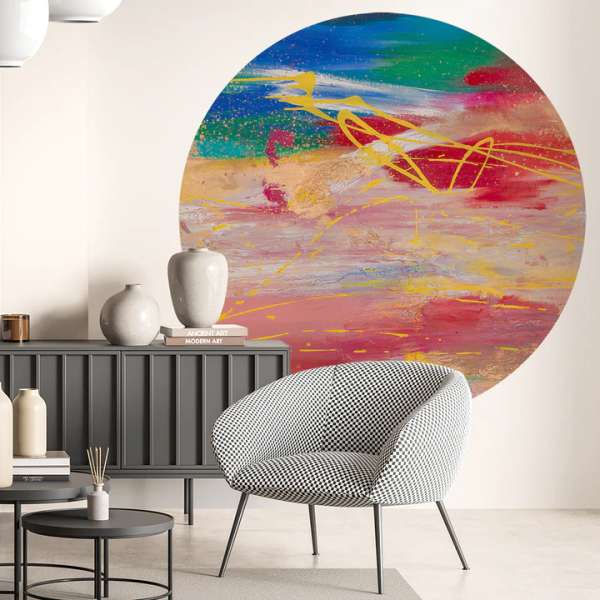 Funky - self-adhesive wallpaper in a circle shape with a linen structure