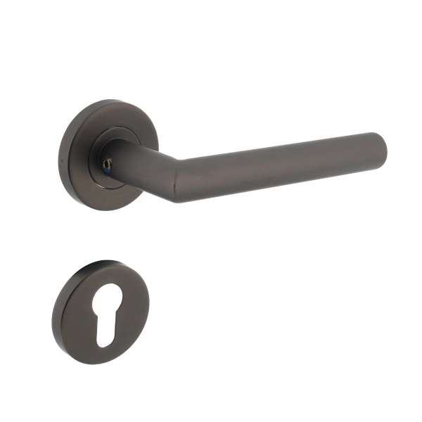 DOOR HANDLE ANGLE 90° ON ROSETTE Ø53X8 MM WITH PZ ROSETTES ANTHRACITE GREY