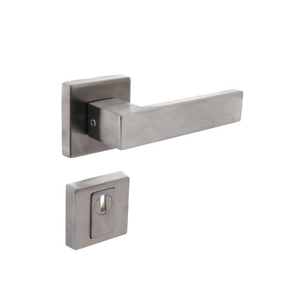 SET OF REAR DOOR FITTINGS AMSTERDAM SQUARE SKG*** WITH CORE PULL PROTECTION BRUSHED STAINLESS STEEL