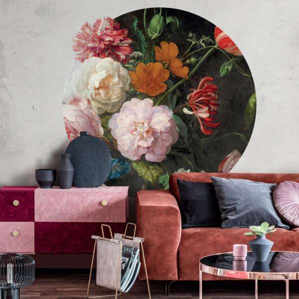 Requiem - self-adhesive wallpaper in a circle shape with a linen structure