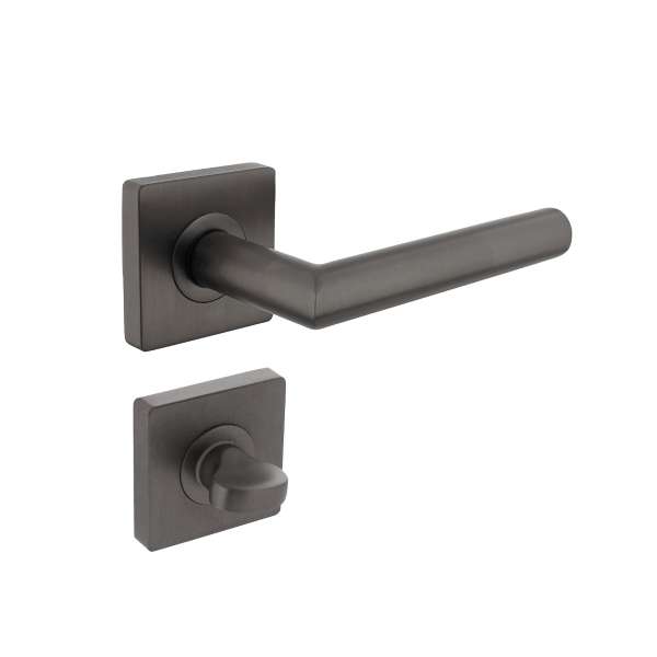 DOOR HANDLE BASTIAN ON ROSETTE 55X55X10 MM WITH BATH/WC 8 MM PIN ANTHRACITE GREY
