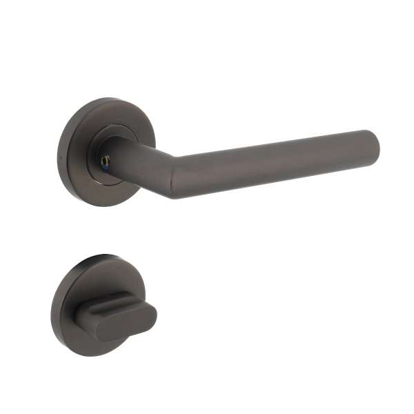 DOOR HANDLE ANGLE 90° ON ROSETTE Ø53X8 MM WITH BATH/WC 8 MM PIN ANTHRACITE GREY
