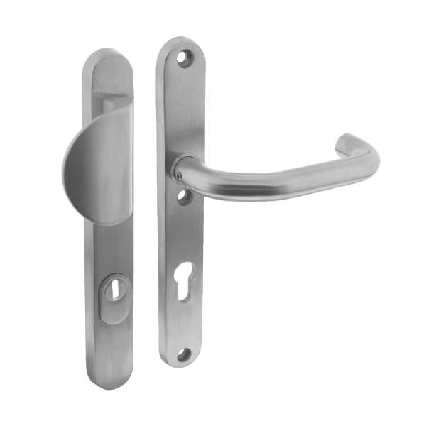PROTECTIVE FITTING FRONT DOOR HANDLE / HANDLE SKG*** PZ 72 MM AND CORE PULL PROTECTION NARROW PLATE OVAL STAINLESS STEEL