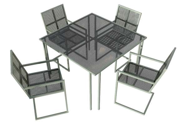 GRID FRAME - Dinette in acciaio per interni ed esterni 1 tavolo e 4 sedie