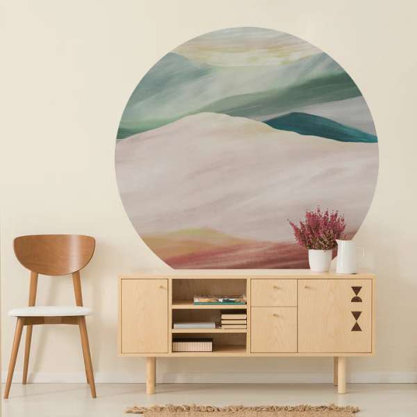 Impression - Self-adhesive wallpaper in a circle shape with a linen structure
