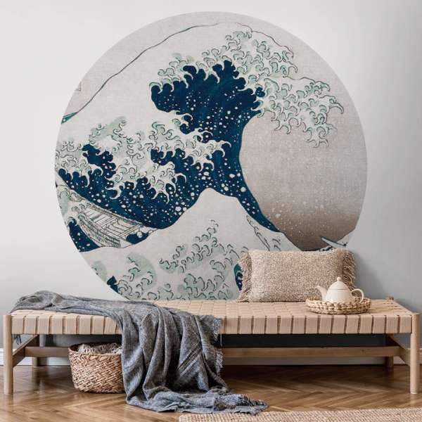 Hokusai - Selbstklebende Tapeten in Kreisform mit Leinenstruktur