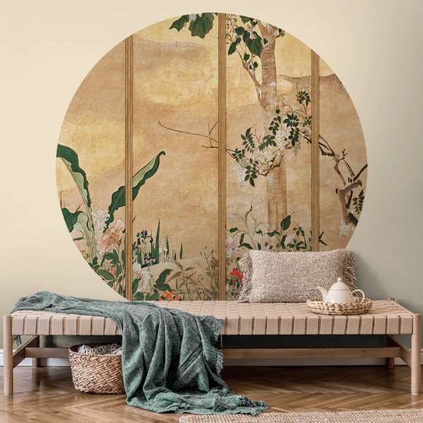 Phoenix - self-adhesive wallpaper in a circle shape with a linen structure