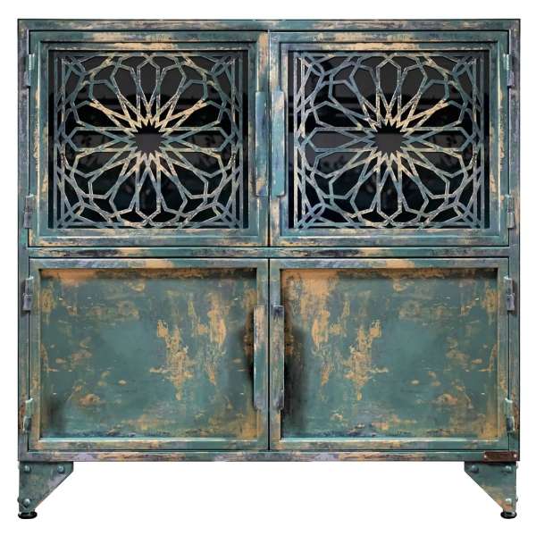 MARRAKESCH PATINA GOLD - chest of drawers made of steel and glass in loft style 01