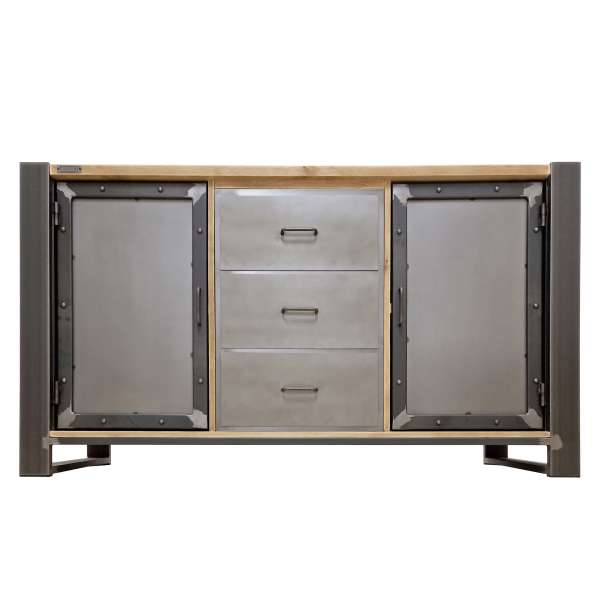 ISOLA LOFT – cassettiera 3-D2-S3 in legno massiccio e acciaio dal design industriale