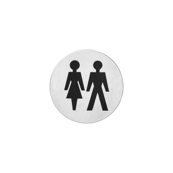 PICTOGRAM WOMEN'S AND MEN'S TOILET SELF-ADHESIVE Ø76X1.5 MM BRUSHED STAINLESS STEEL