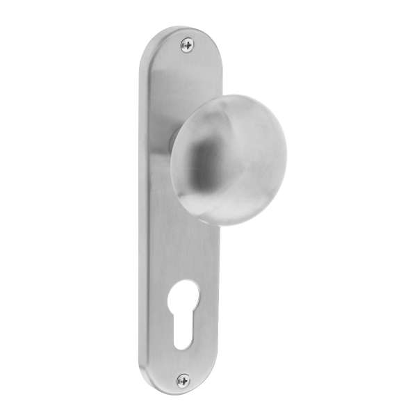 BUTTON MUSHROOM ON SHORT PLATE WITH PROFILE CYLINDER HOLE 72 MM BRUSHED STAINLESS STEEL