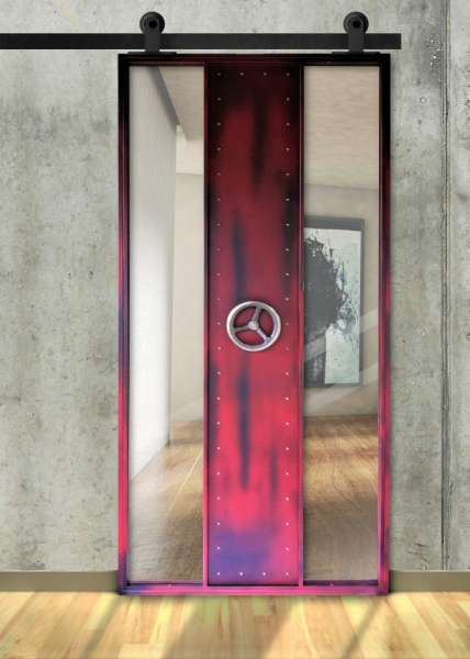 LOFT FRENCH 10 Fire Dept sliding door made of steel, glass and sheet metal, industrial, choice of colors