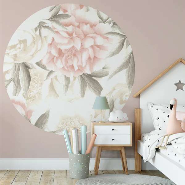 Peony Light Big - self-adhesive wallpaper in a circle shape with a linen structure