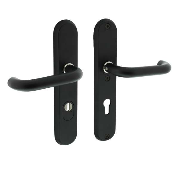 PROTECTIVE FITTING FRONT DOOR HANDLE/HANDLE SKG*** WITH PZ 72 MM AND CORE PULL PROTECTION PLATE OVAL STAINLESS STEEL/