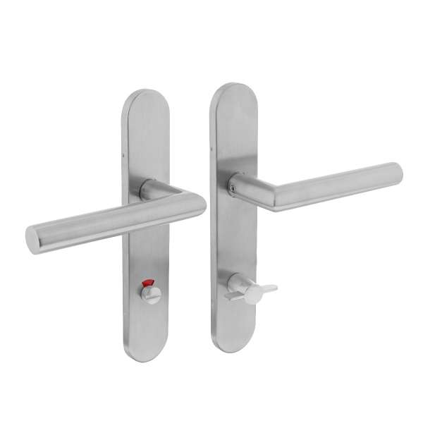 DOOR HANDLE 90° ANGLE ON PLATE WITH TOILET/BATHROOM LOCK 78 MM RIGHT BRUSHED STAINLESS STEEL