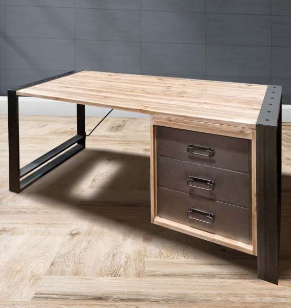 ISOLA Schreibtisch aus Massivholz mit Metallschubladen