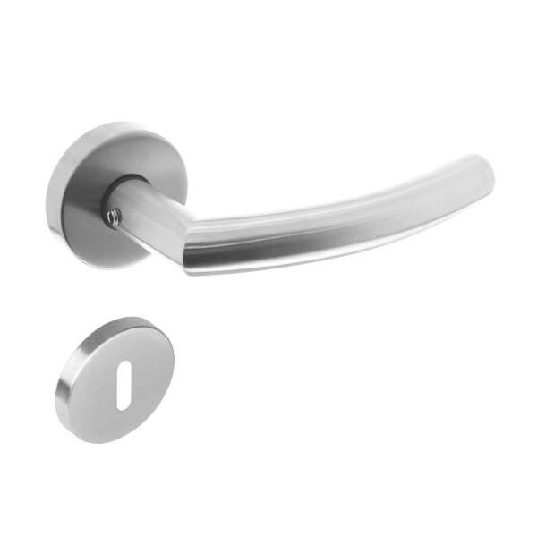 DOOR HANDLE HALF ROUND 90° ON ROSETTE Ø50X10 MM WITH BB ROSETTES BRUSHED STAINLESS STEEL