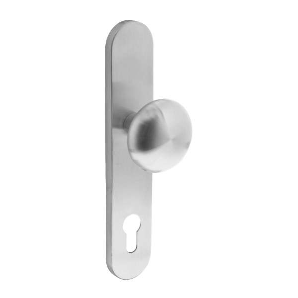 BUTTON MUSHROOM ON SHIELD WITH CAM AND PROFILE CYLINDER HOLE 92 MM BRUSHED STAINLESS STEEL