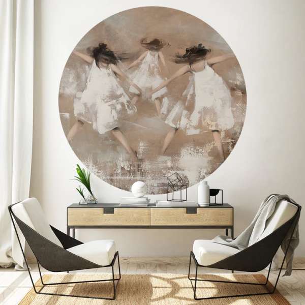 Baila - self-adhesive wallpaper in a circle shape with a linen structure