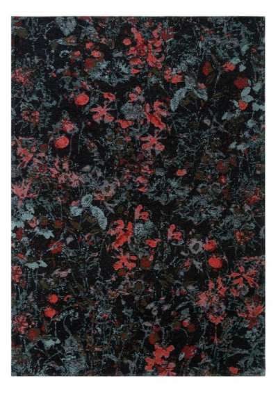 SECRET - Black Teppich in schwarz, koralle, faulgrün und türkis aus Polyester und Baumwolle
