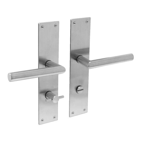 JURA DOOR HANDLE ON PLATE 250X55X2 MM WITH BATH/WC 78 MM + 8 MM PIN BRUSHED STAINLESS STEEL