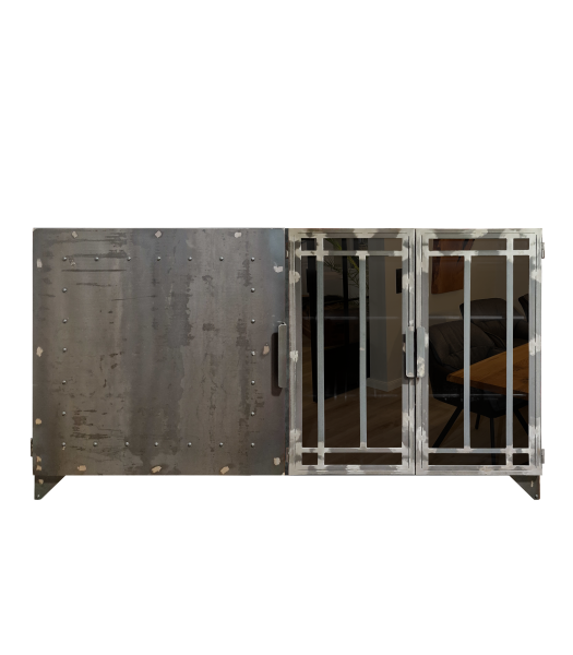 LOFT FRENCH 09 Lowboard industriel en acier, verre et tôle, choix de couleurs
