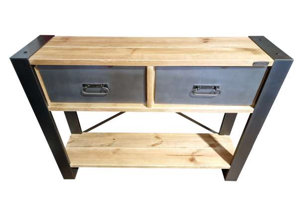 ISOLA LOFT – Consola 120 de madera maciza y acero de diseño industrial