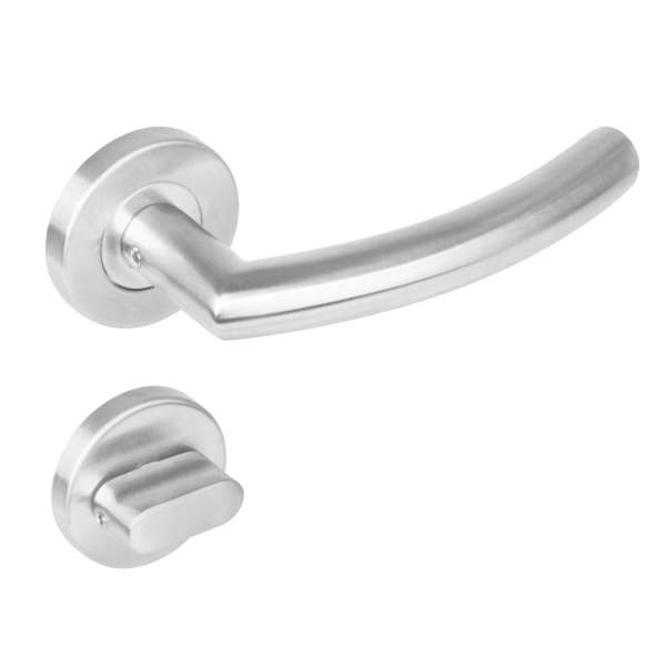 DOOR HANDLE SEMI-ROUND 90° ON ROSE Ø53X8 MM EN1906/4 WITH BATH/WC 8 MM PIN BRUSHED STAINLESS STEEL